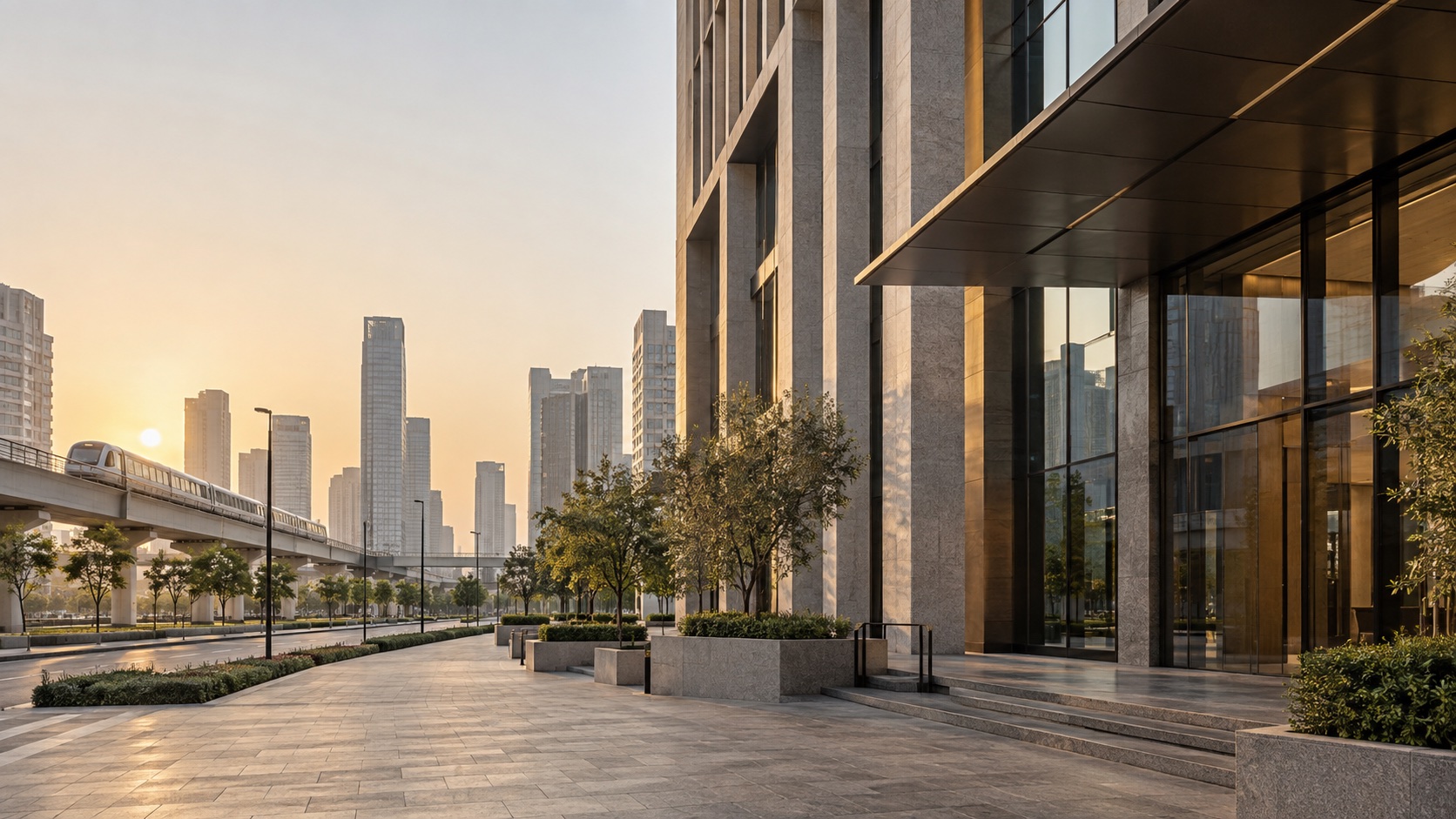 Contemporary urban infrastructure and commercial architecture